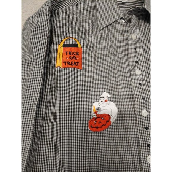 Mili Designs Button up Shirt Womens Medium Halloween Ghost‎ Black white Checked - Picture 4 of 15